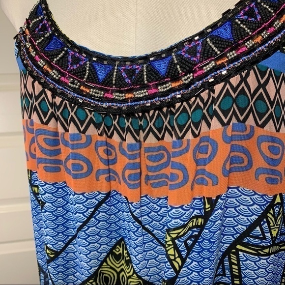 eight Sixty Easy Breezy Multicolor Tribal Print Maxi Dress Beads Collar Size S - Picture 6 of 10